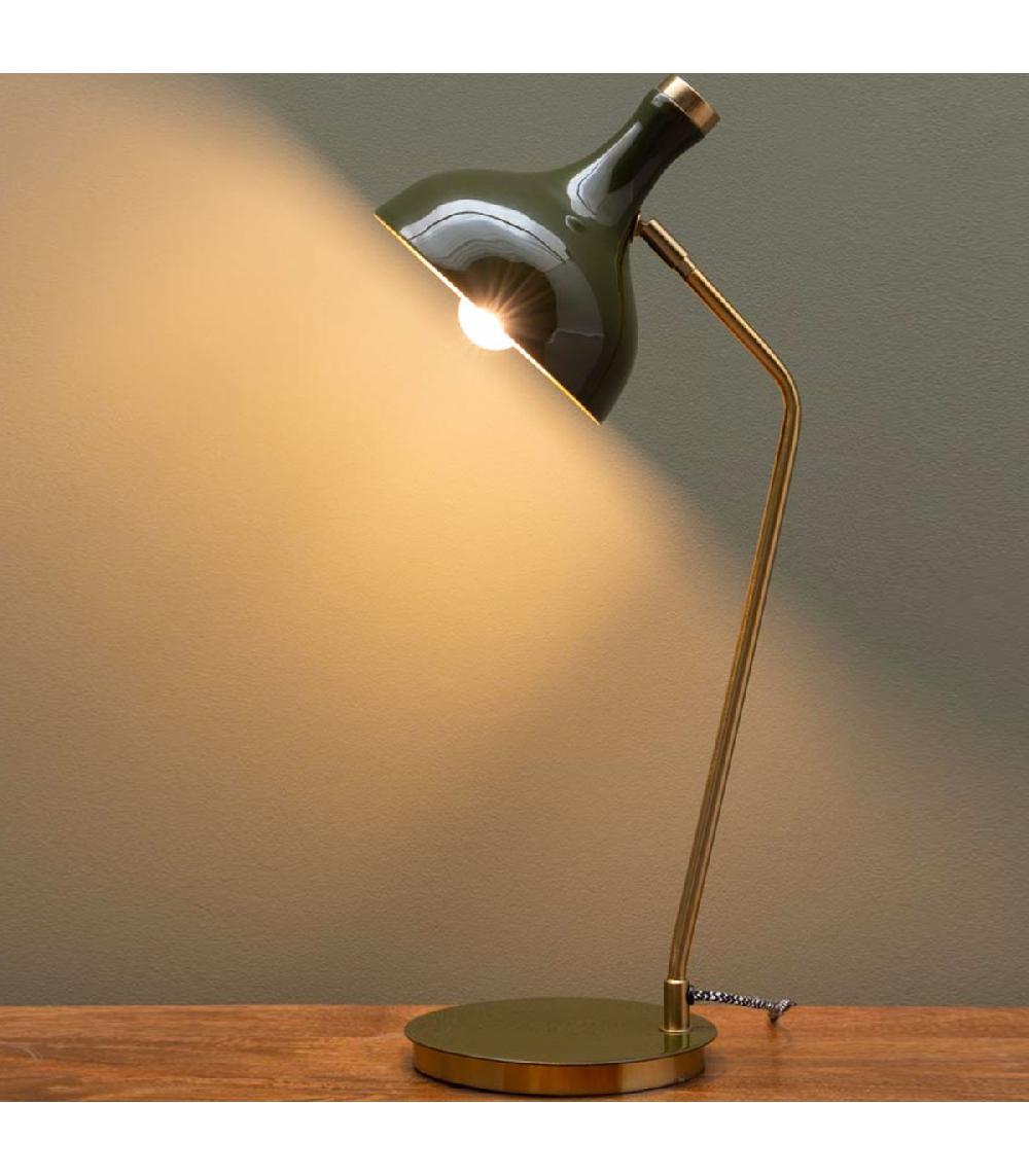 Wadiga Lampe à Poser Vintage Métal Vert Olive Et Doré 25x19x57cm