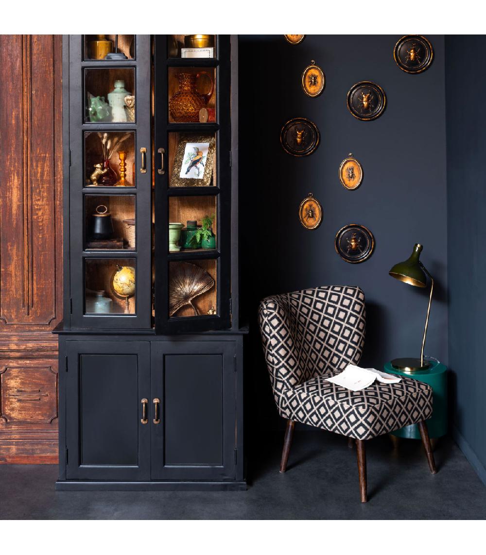 Wadiga Lampe à Poser Vintage Métal Vert Olive Et Doré 25x19x57cm