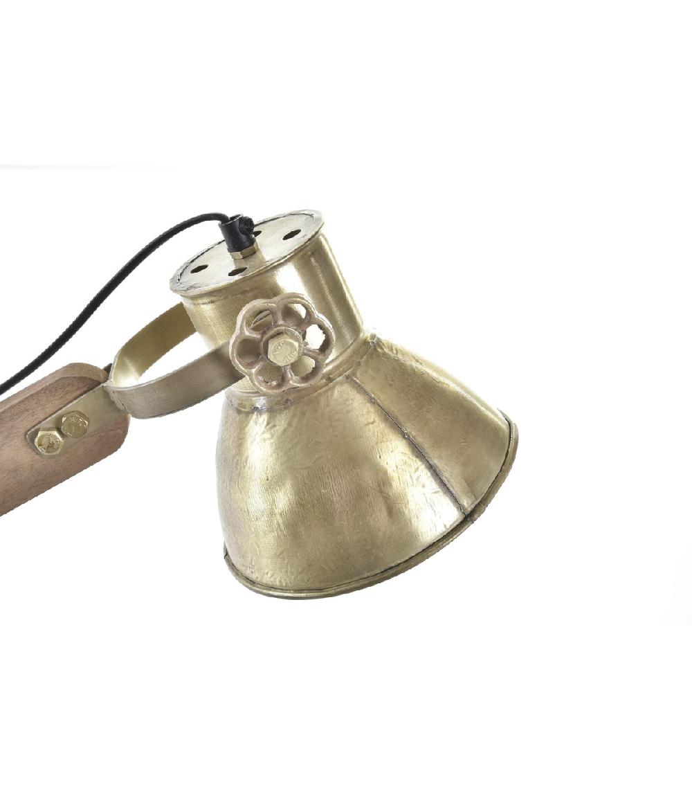 Wadiga Lampe Bureau Style Industriel En Métal Doré Et Bois - 50x15x65cm