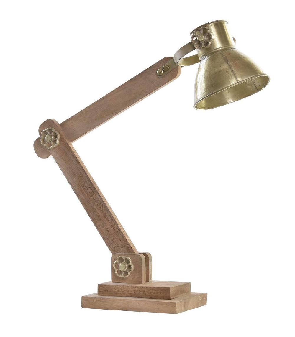 wadiga Lampe bureau style industriel en métal doré et bois - 50x15x65cm