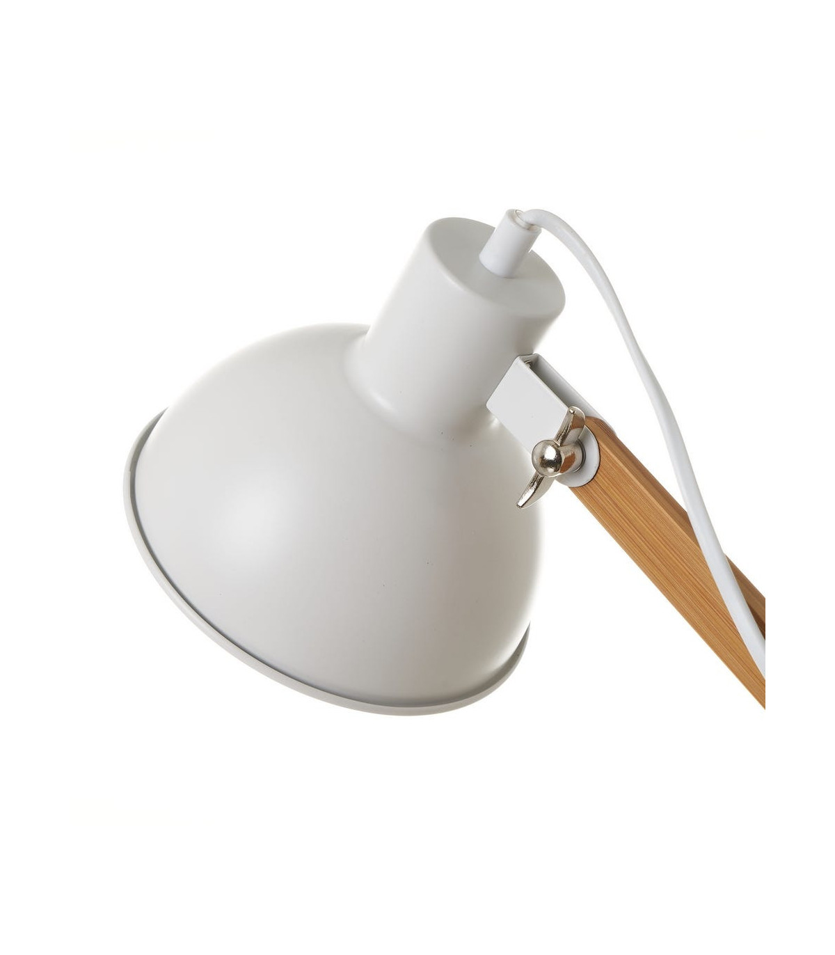 Wadiga Lampe De Bureau Articulée Métal Blanc Et Bambou - Hauteur 40.5cm