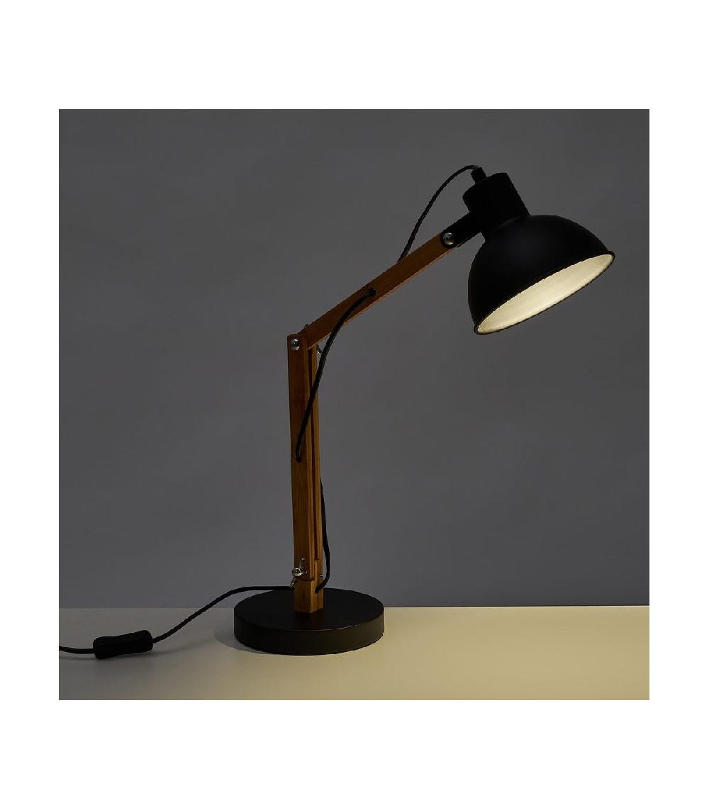 Wadiga Lampe De Bureau Articulée Métal Noir Et Bambou - Hauteur 40.5cm