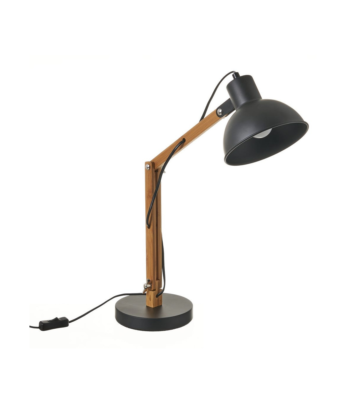 wadiga Lampe de bureau articulée métal noir et bambou - Hauteur 40.5cm