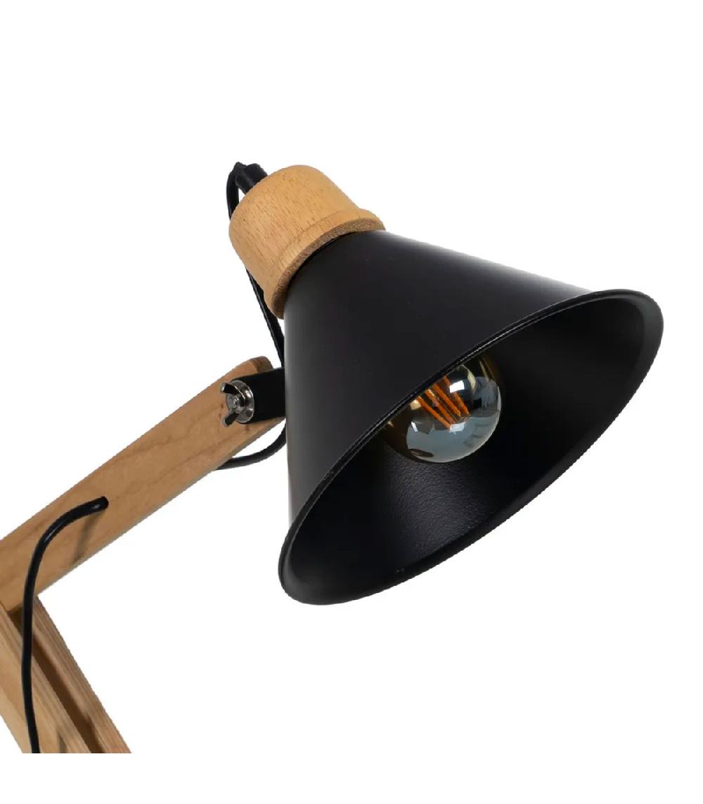 Wadiga Lampe De Bureau Articulée Métal Noir Et Bois 39x19x55cm