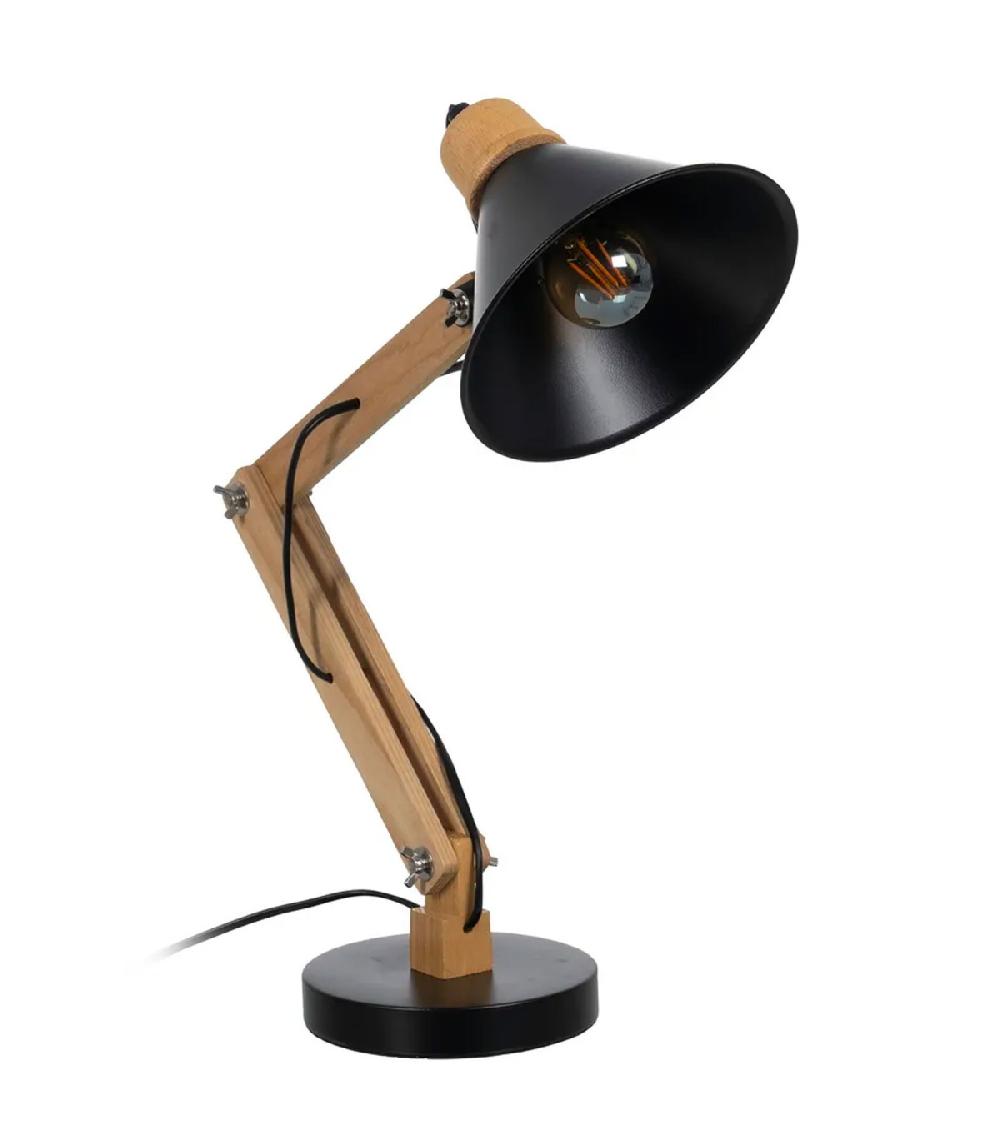 wadiga Lampe de bureau articulée métal noir et bois 39x19x55cm