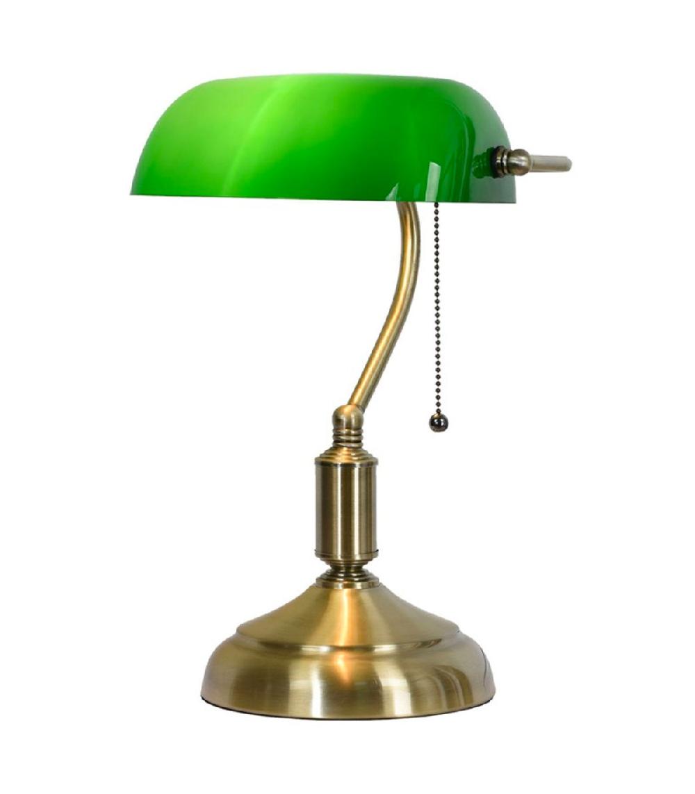 wadiga Lampe de bureau de banquier en métal doré et abat-jour vert 27x17x41cm