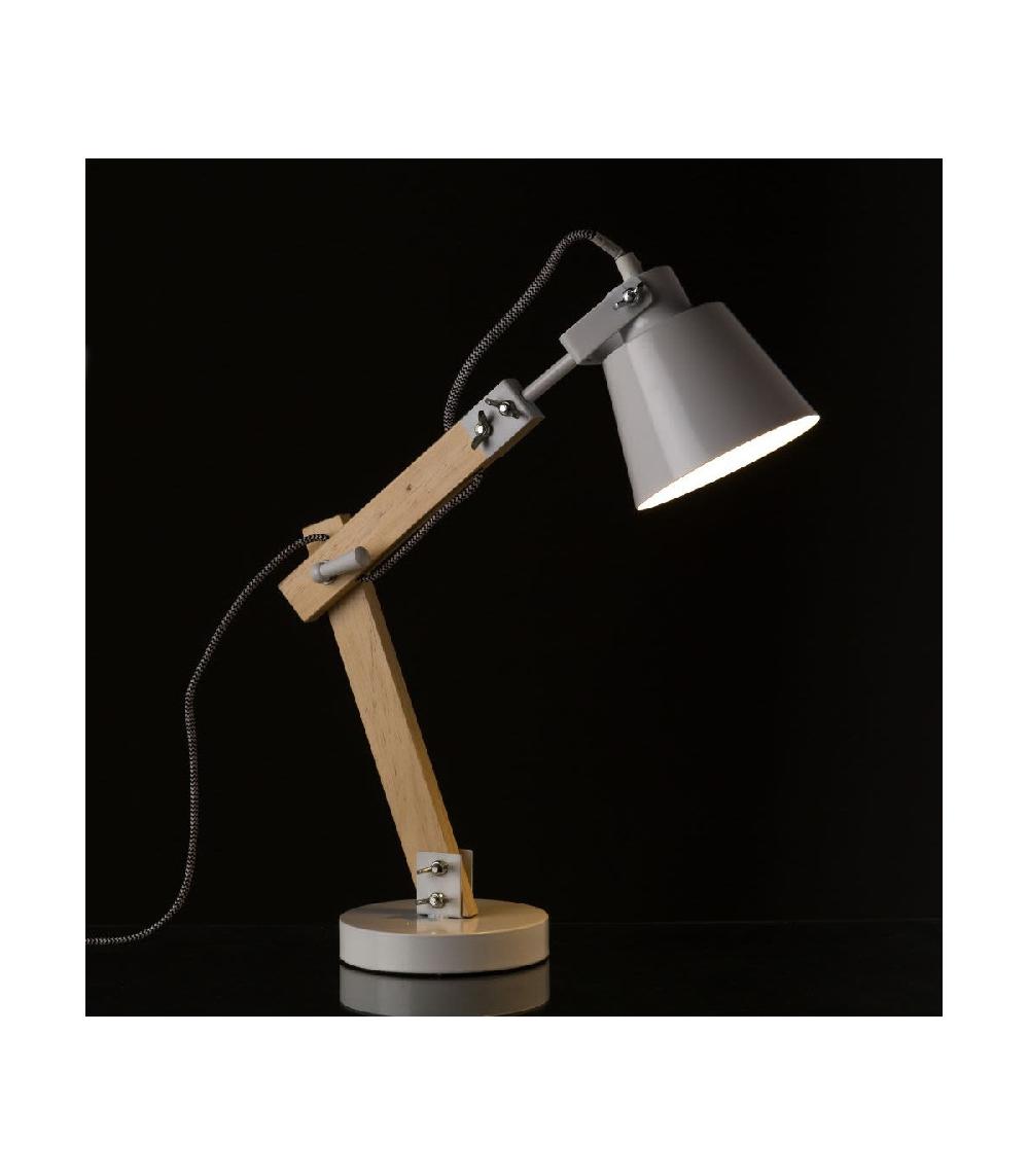 Wadiga Lampe De Bureau Métal Blanc Et Bois - Hauteur 43cm