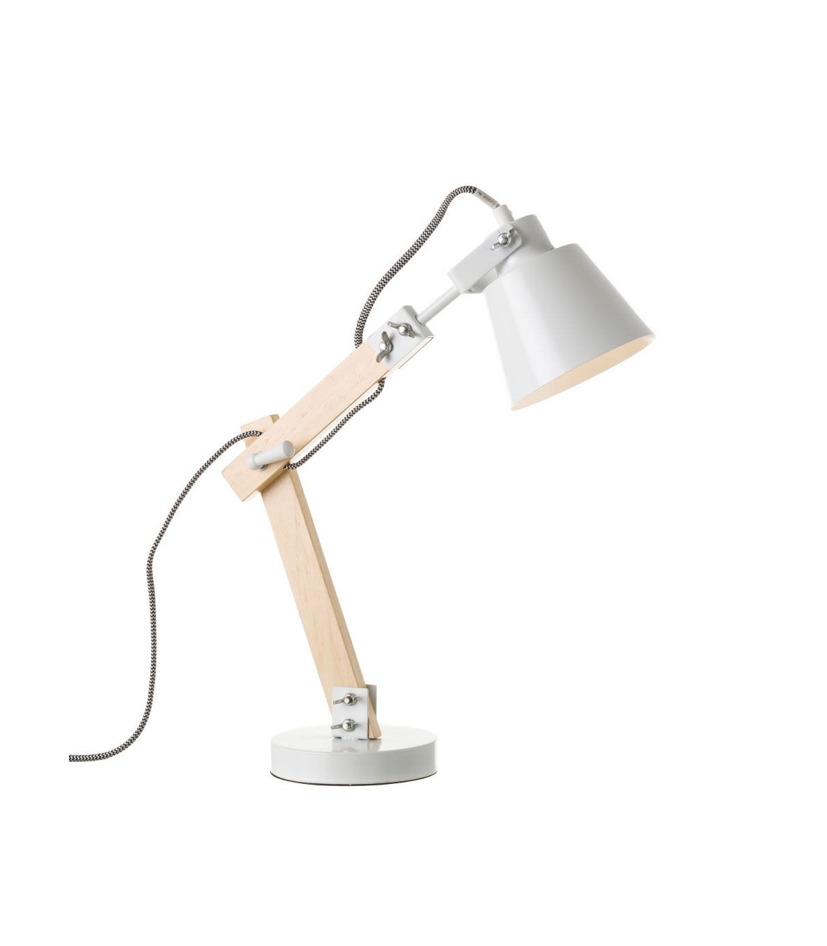 wadiga Lampe de Bureau Métal Blanc et Bois - Hauteur 43cm