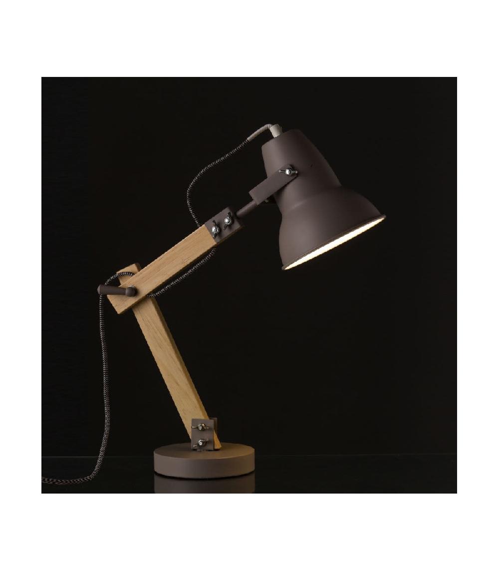Wadiga Lampe De Bureau Métal Gris Et Bois - Hauteur 43cm