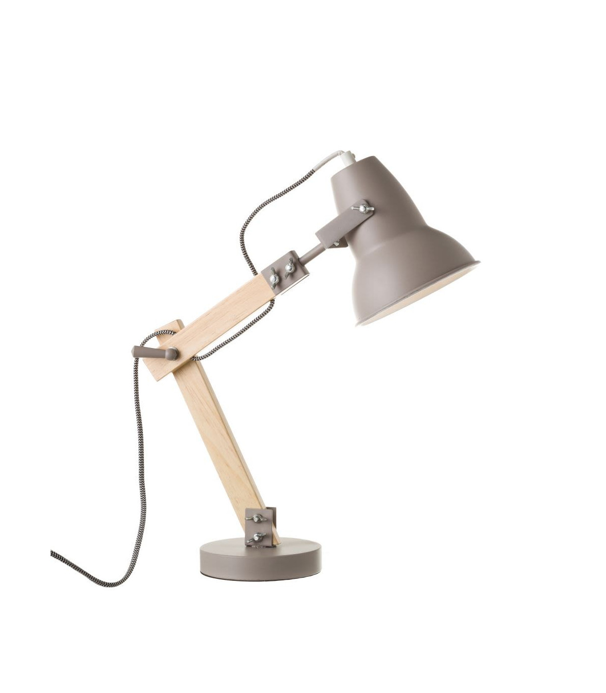 wadiga Lampe de Bureau Métal Gris et Bois - Hauteur 43cm