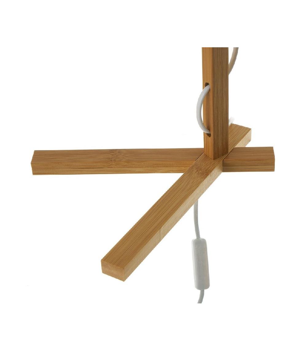 Wadiga Lampe Design à Poser En Bambou Et Abat-jour En Tissu Blanc - H50cm