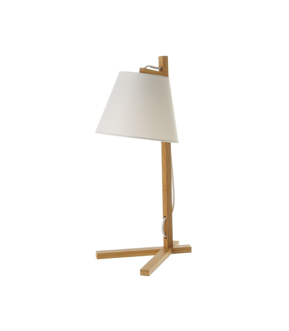 wadiga Lampe Design à Poser en Bambou et Abat-jour en Tissu Blanc - H50cm