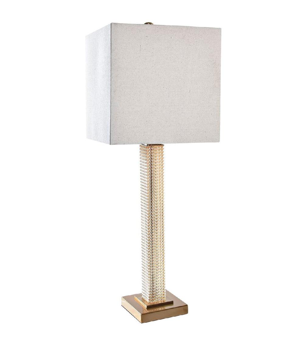 wadiga Lampe pied en verre taillé et abat-jour beige - 28x28x76cm