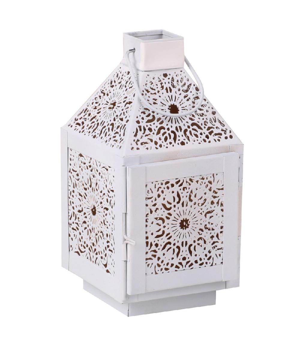 wadiga Lanterne en métal blanc style oriental 10.5x11.5x21cm
