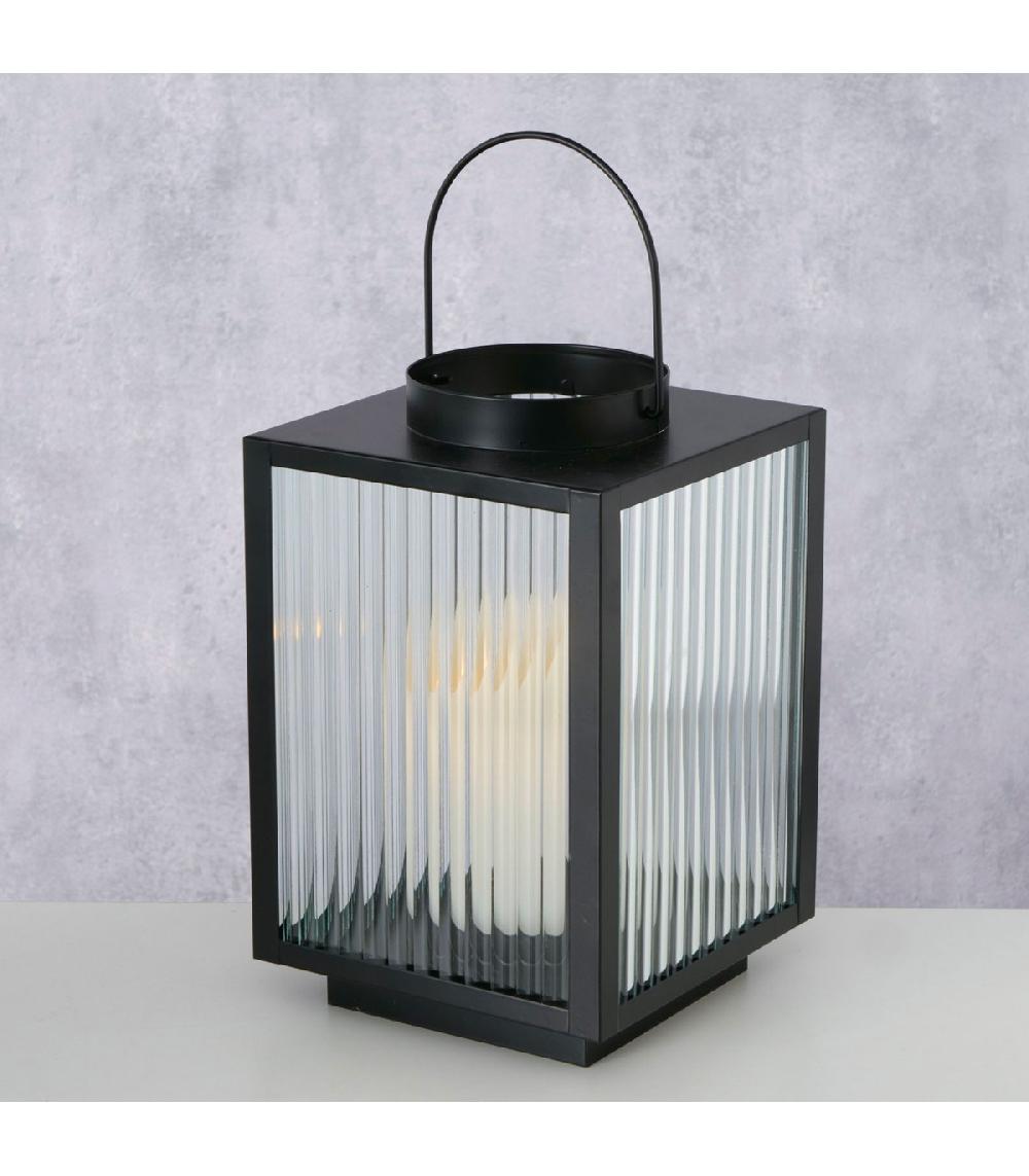 Wadiga Lanterne En Métal Noir Et Verre Strié 16x16x25cm