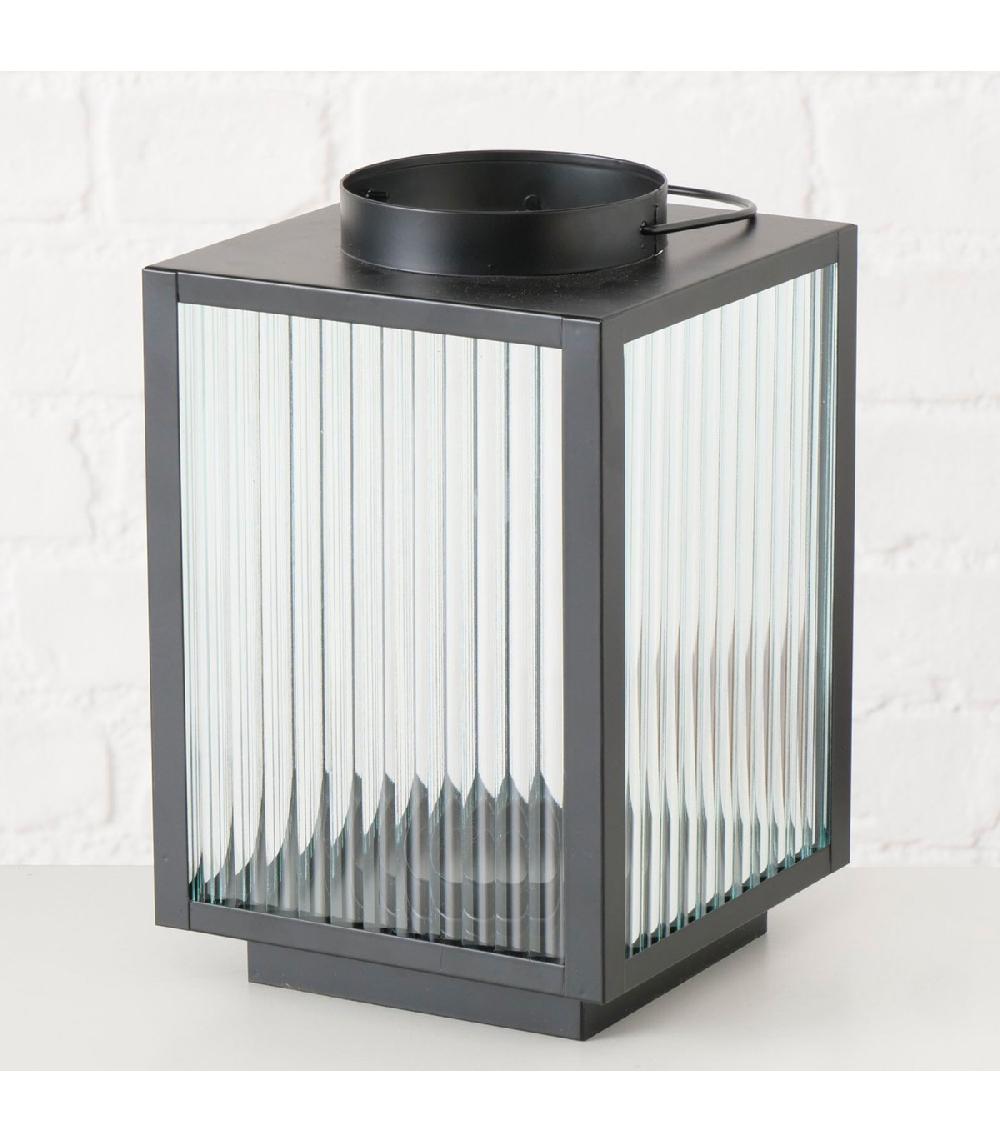 Wadiga Lanterne En Métal Noir Et Verre Strié 16x16x25cm