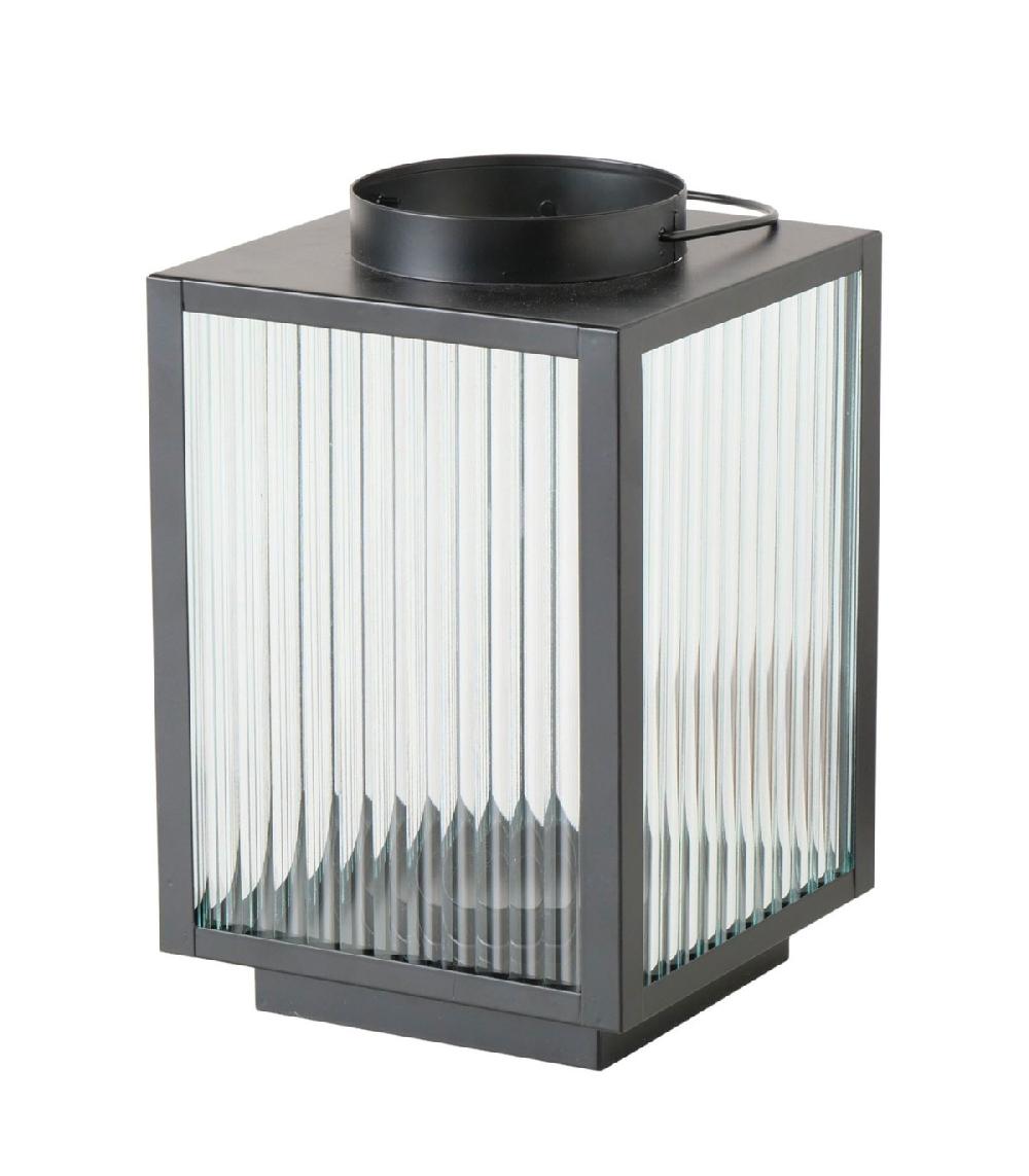 wadiga Lanterne en métal noir et verre strié 16x16x25cm