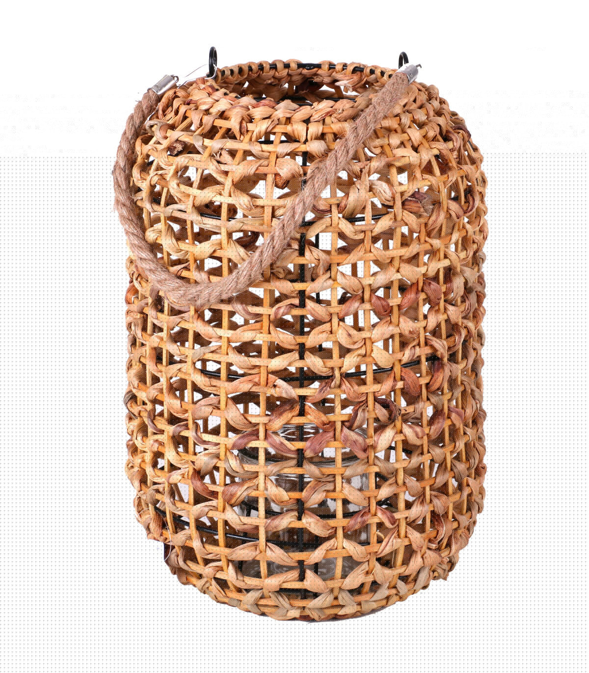 wadiga Lanterne en rotin et bougeoir en verre 24x24x36cm