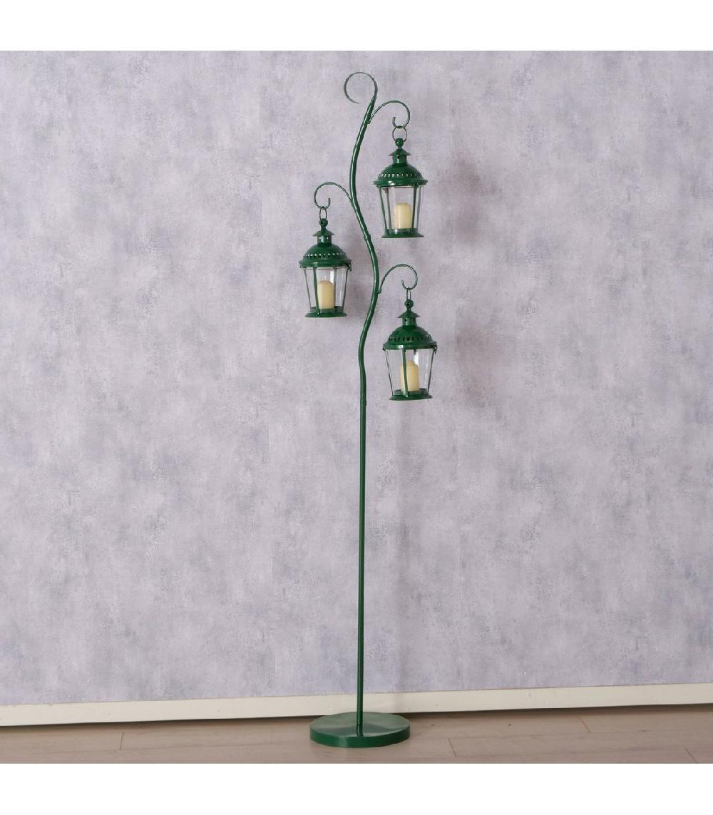 Wadiga Lanterne Triple Sur Pied En Métal Vert 28x38x183cm