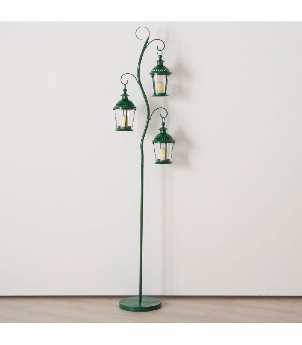 Wadiga Lanterne Triple Sur Pied En Métal Vert 28x38x183cm