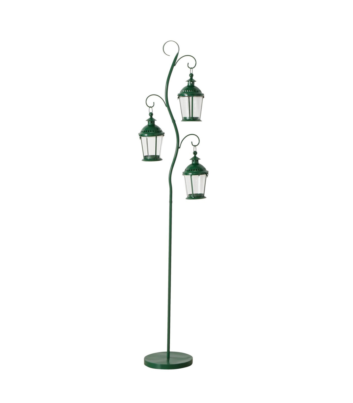 wadiga Lanterne triple sur pied en métal vert 28x38x183cm