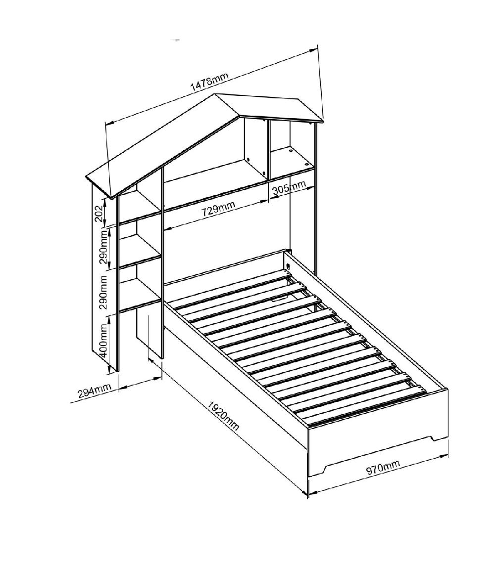 Wadiga Lit Enfant Avec étagère En Bois Blanc 90x190cm
