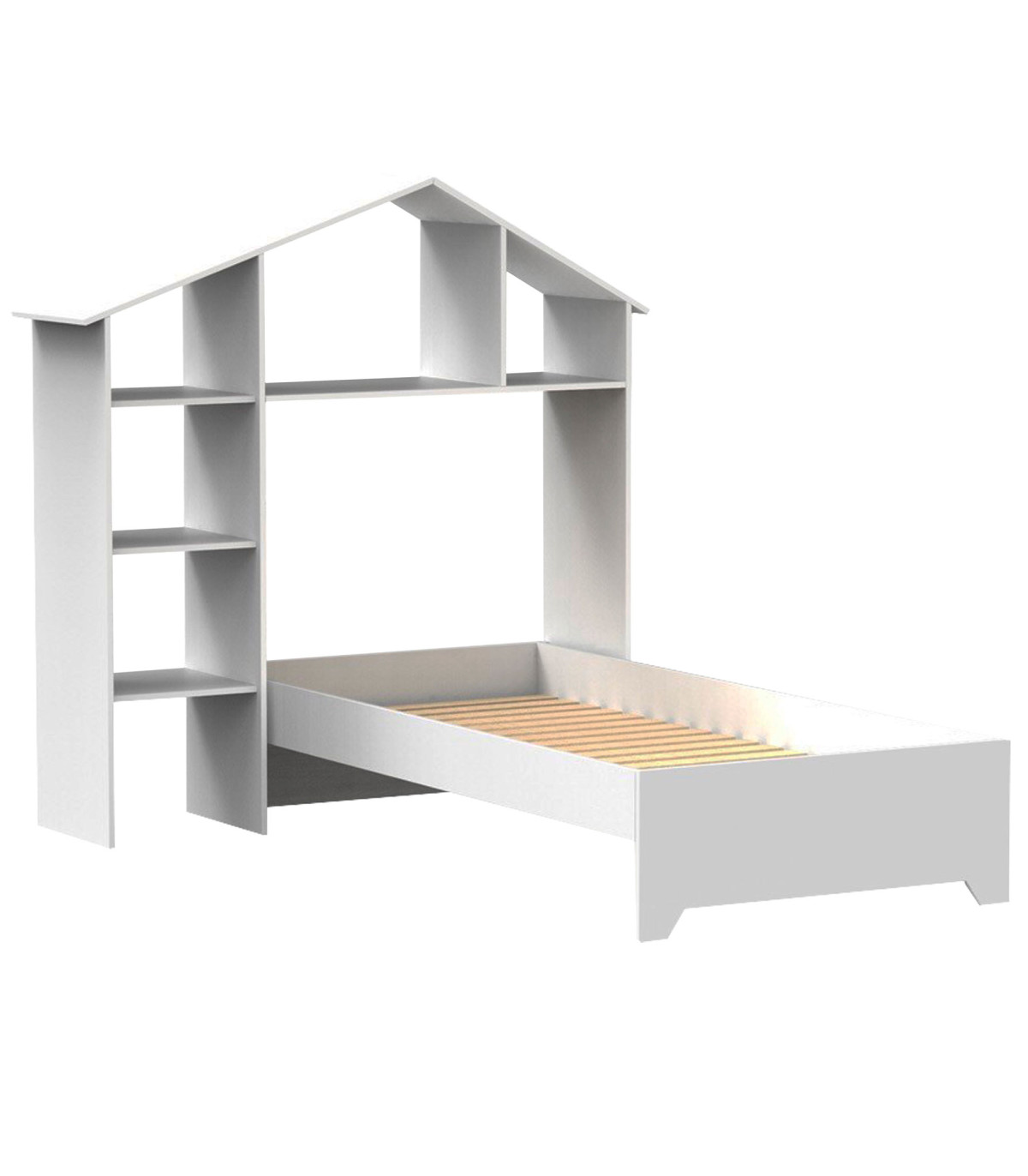 wadiga Lit enfant avec étagère en bois blanc 90x190cm