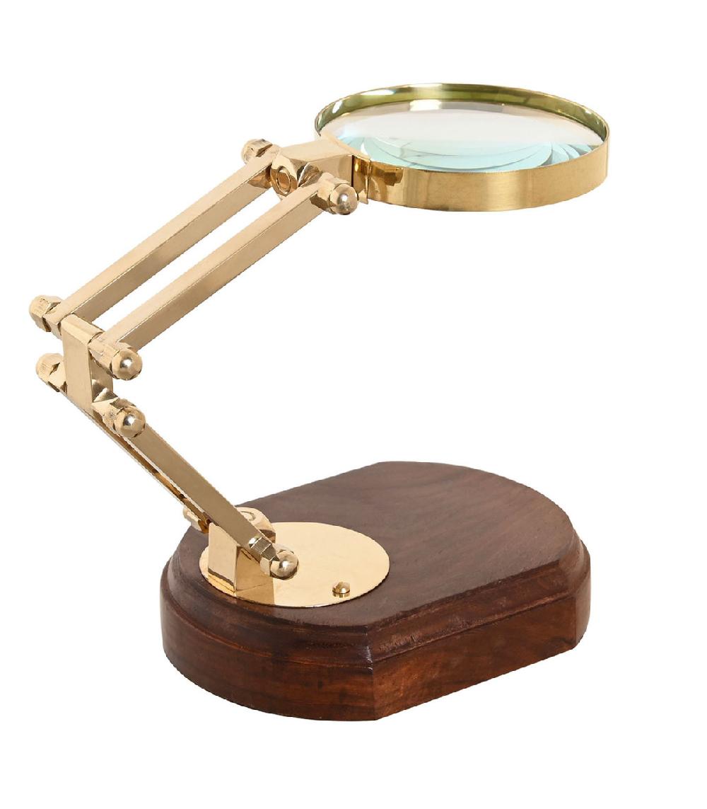 wadiga Loupe de table en bois et laiton doré 13x9x17cm