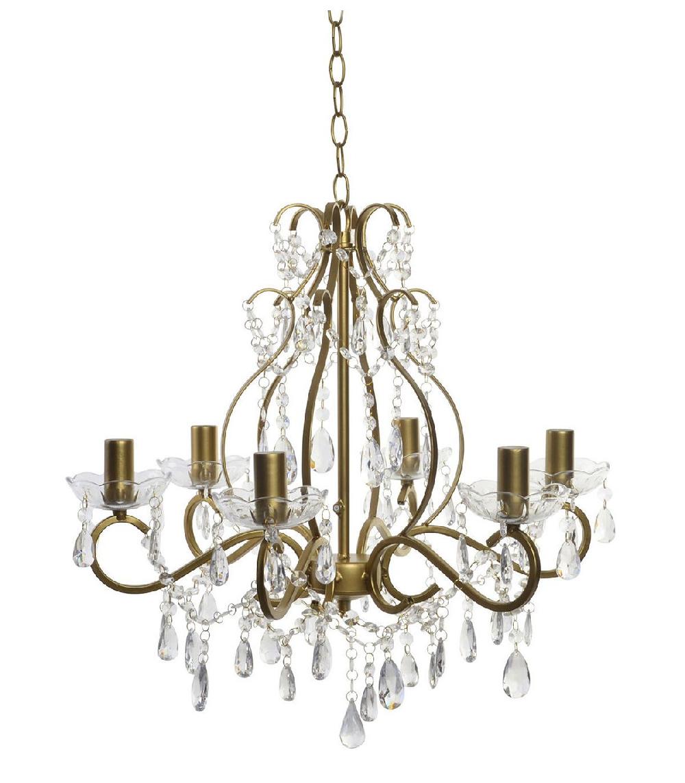 wadiga Lustre à pampilles métal doré et acrylique 6 lampes - 51x44x43cm