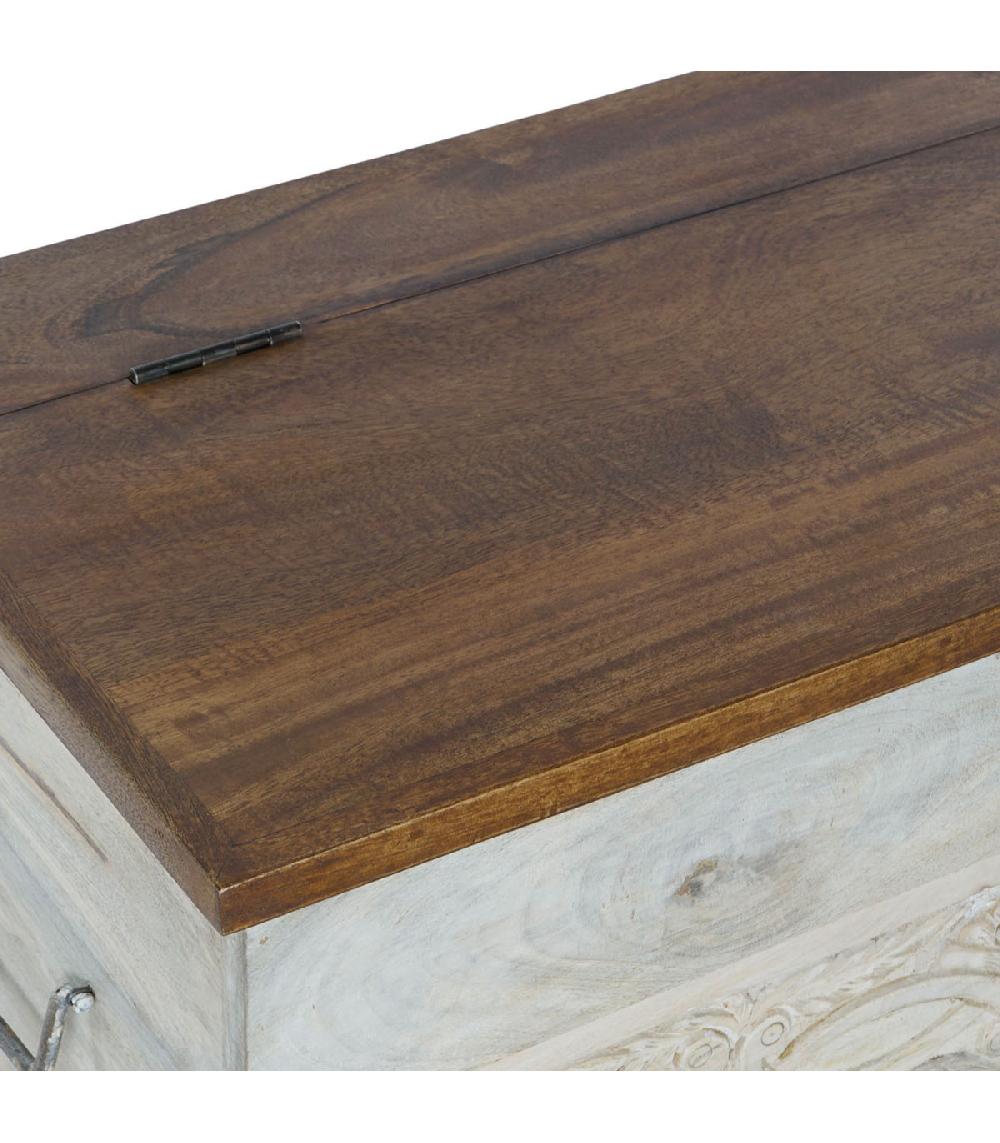 Wadiga Malle De Rangement En Bois Massif Acacia Sur Pieds - 90x41x45cm