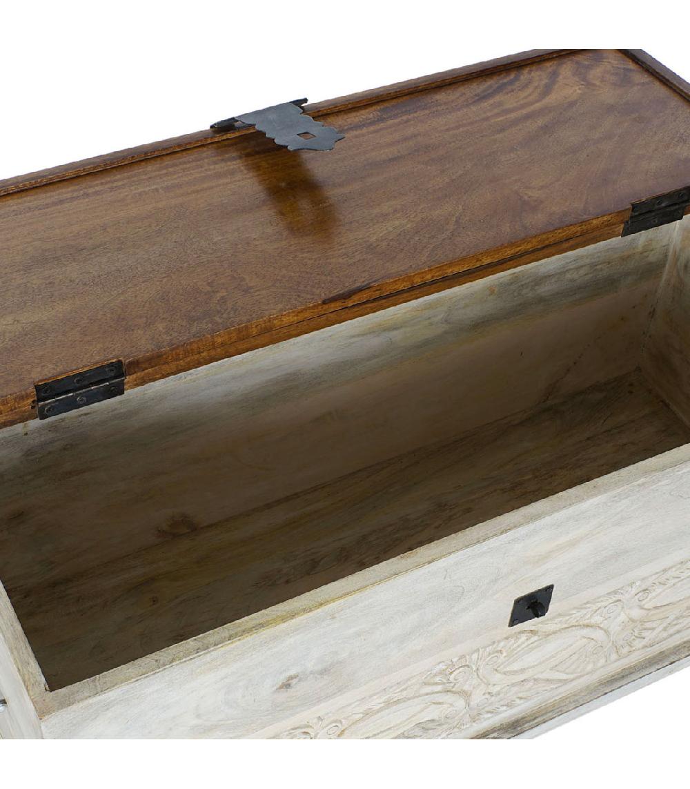 Wadiga Malle De Rangement En Bois Massif Acacia Sur Pieds - 90x41x45cm