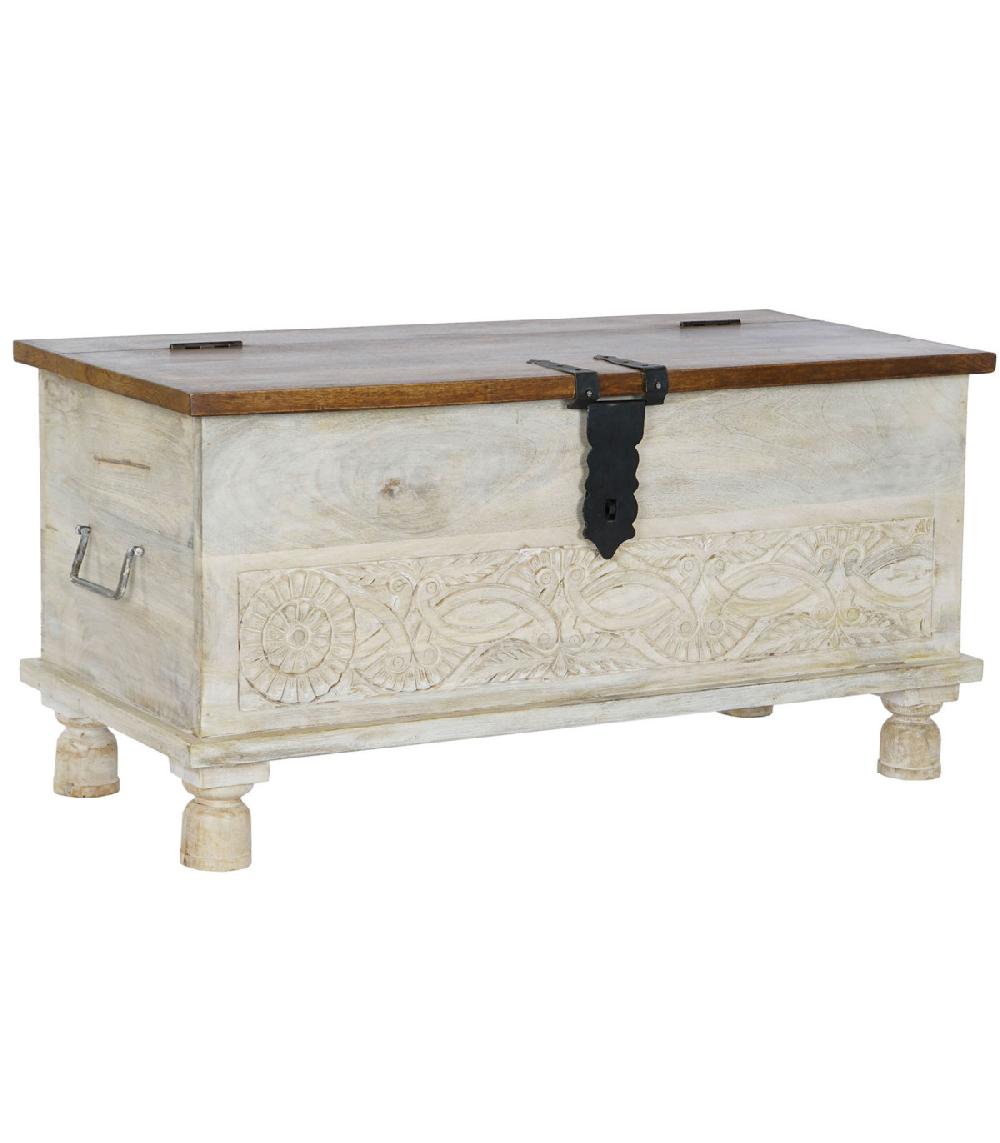 wadiga Malle de Rangement en Bois Massif Acacia sur Pieds - 90x41x45cm