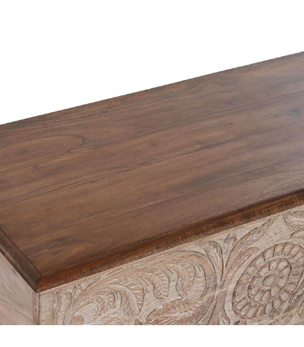 Wadiga Malle De Rangement En Bois Massif D'Acacia Sculpté- 90x40x40cm