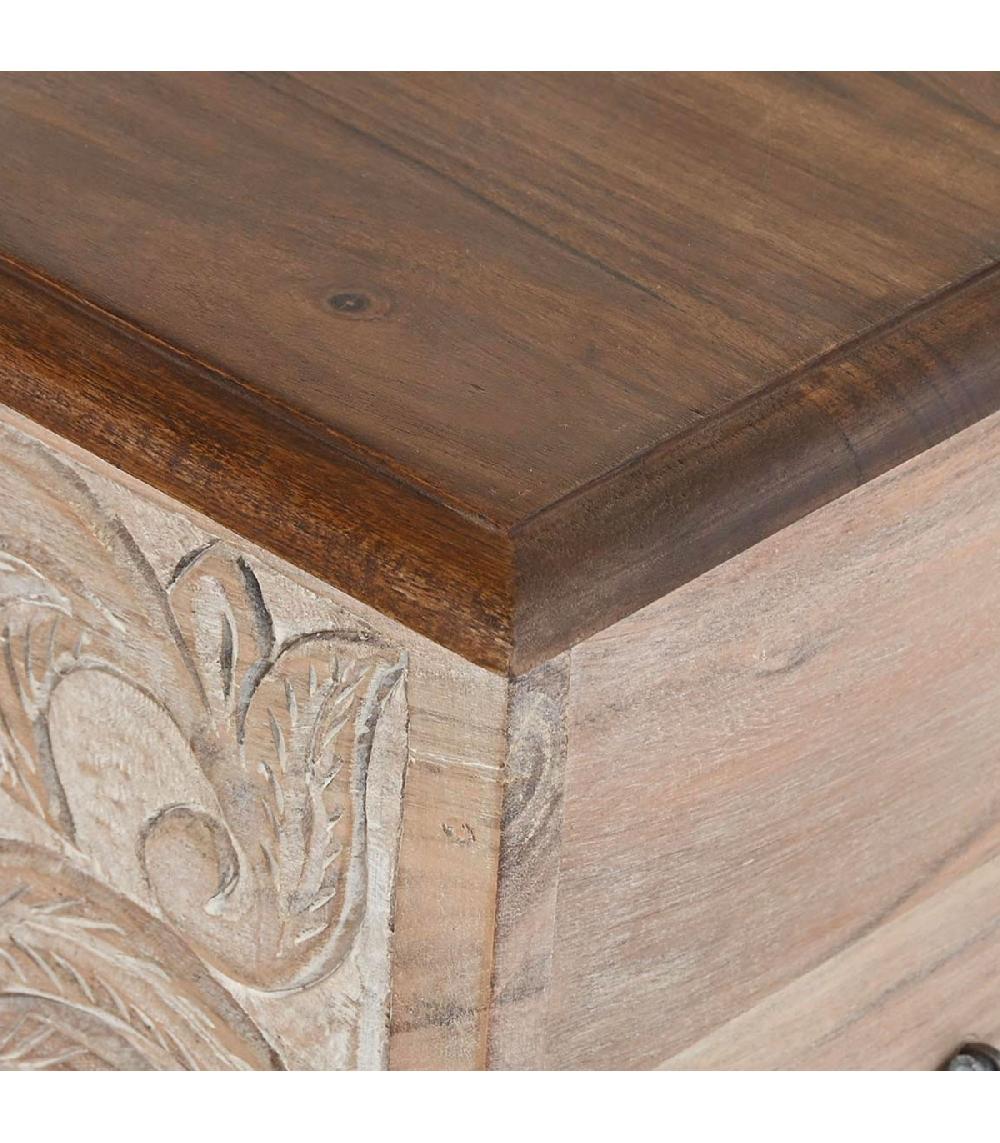 Wadiga Malle De Rangement En Bois Massif D'Acacia Sculpté- 90x40x40cm