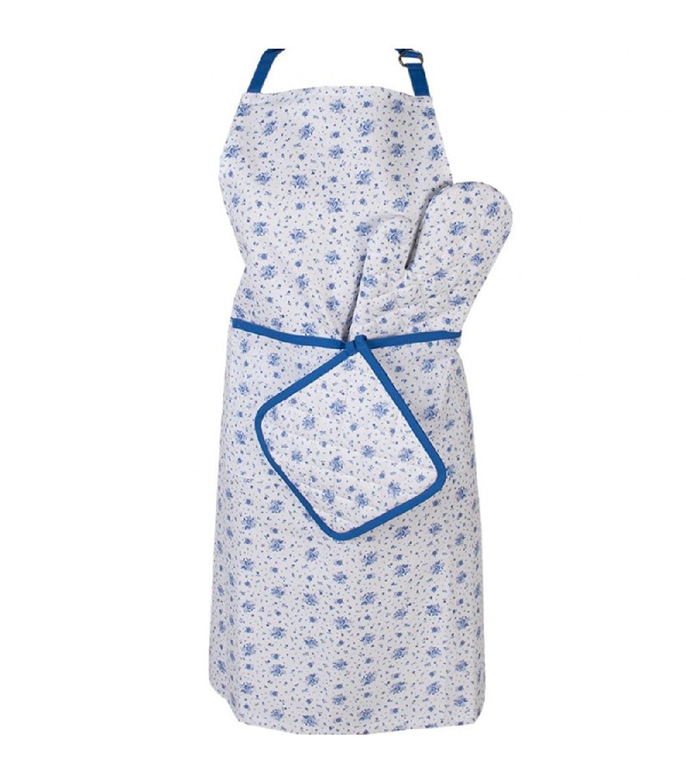 Wadiga Manique De Cuisine 100% Coton Blanc Motif Fleuri Bleu 20x20cm