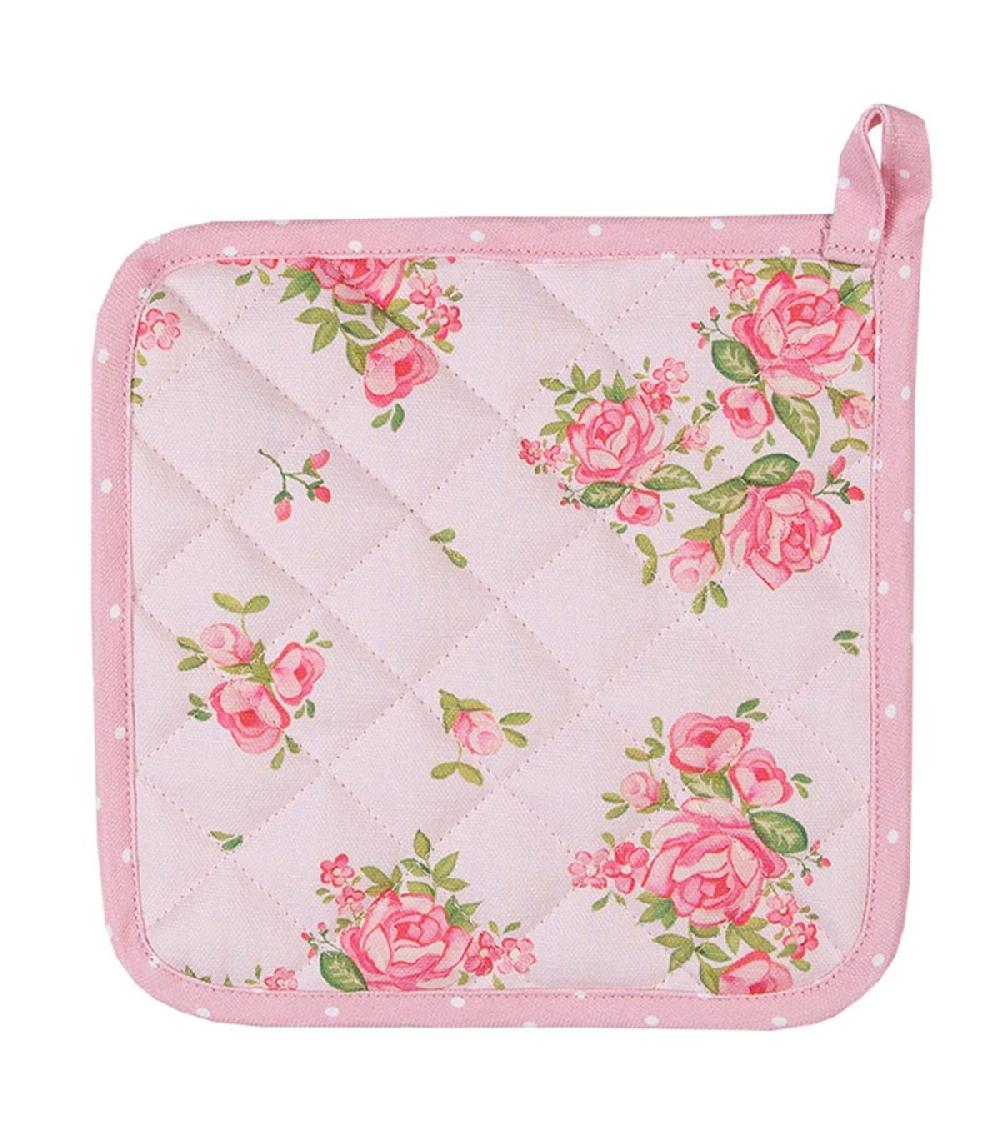 wadiga Manique de cuisine 100% coton blanc motif fleuri roses 20x20cm