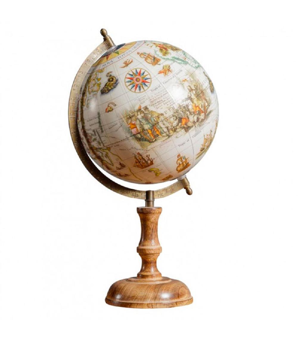 wadiga Mappemonde Illustrée fond beige sur Pied Bois Clair