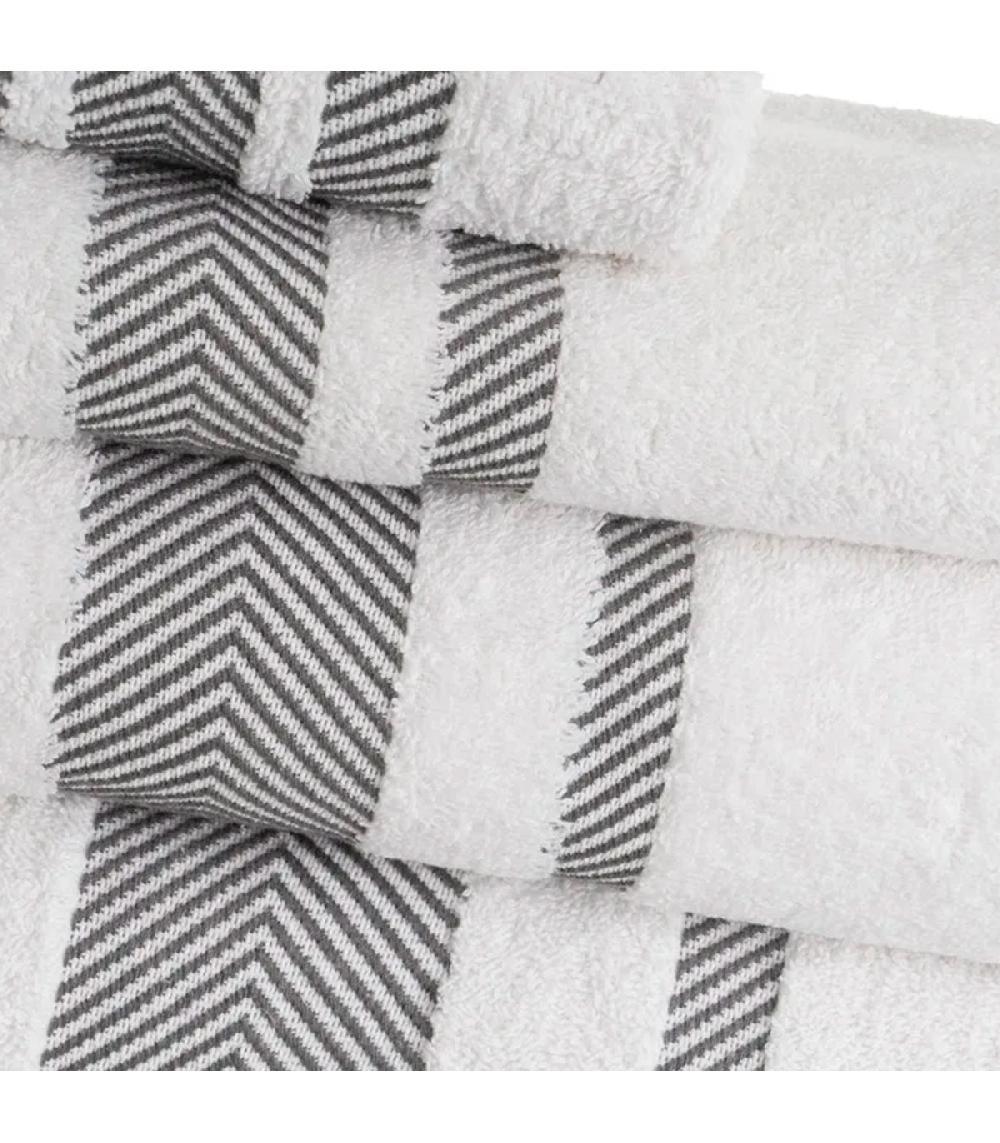 Wadiga Maxi Drap De Bain Douche Coton Blanc Et Gris 100x150cm