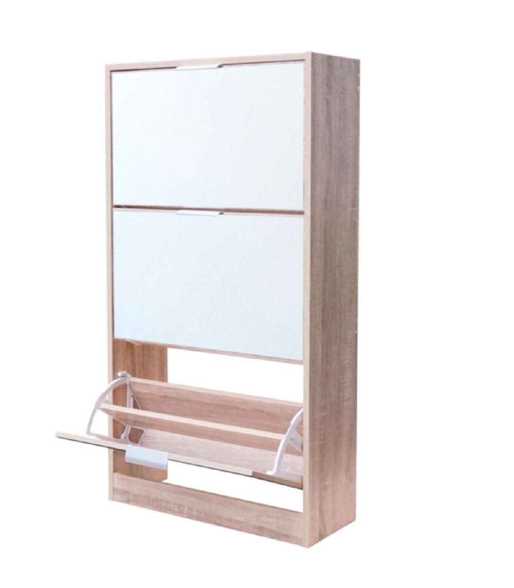 Wadiga Meuble à Chaussures 3 Placards Miroirs - 60x24x116cm