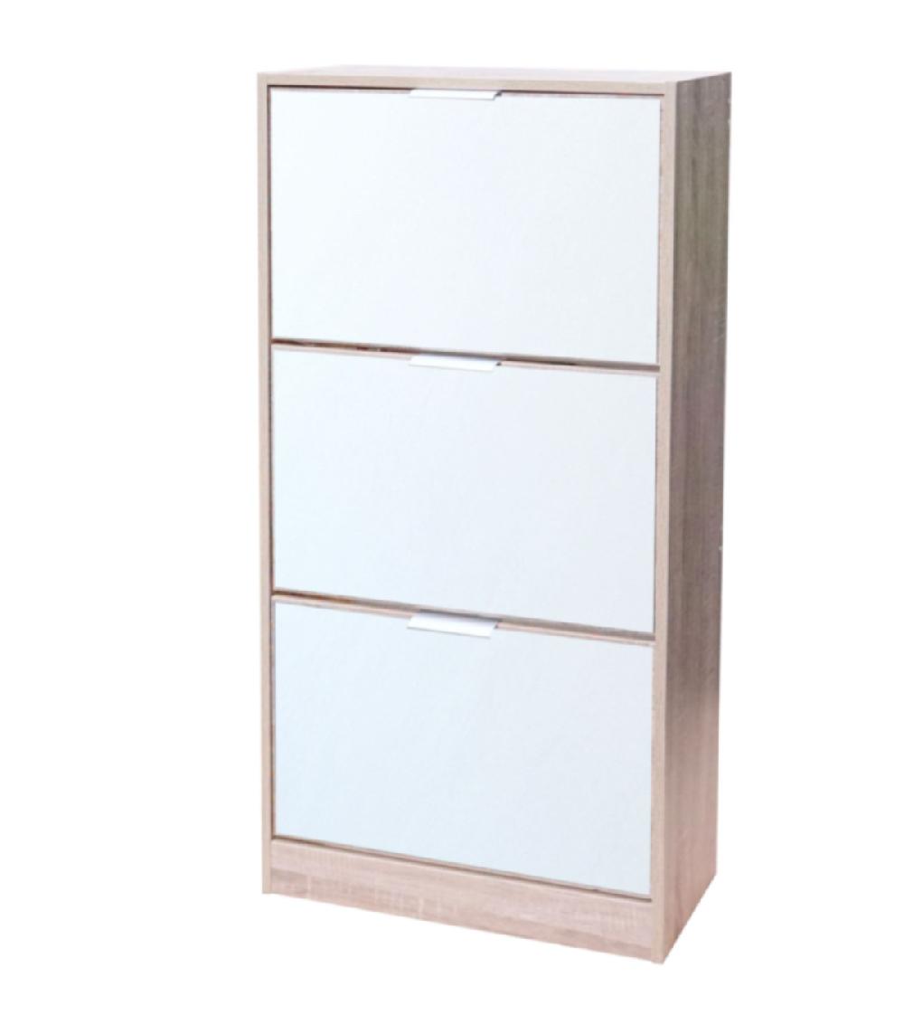 wadiga Meuble à chaussures 3 placards miroirs - 60x24x116cm