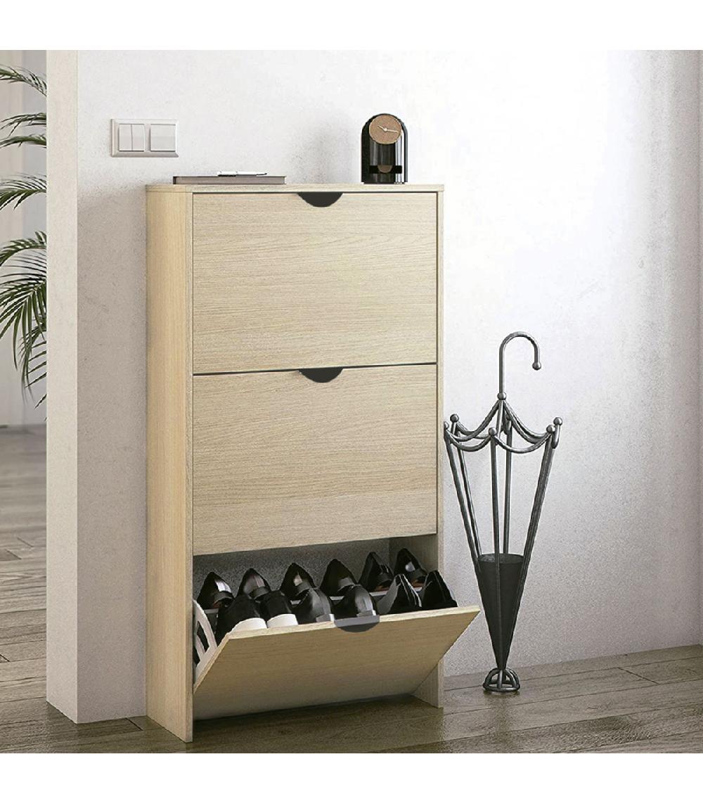 Wadiga Meuble à Chaussures Bois 3 Placards 60x24x118cm