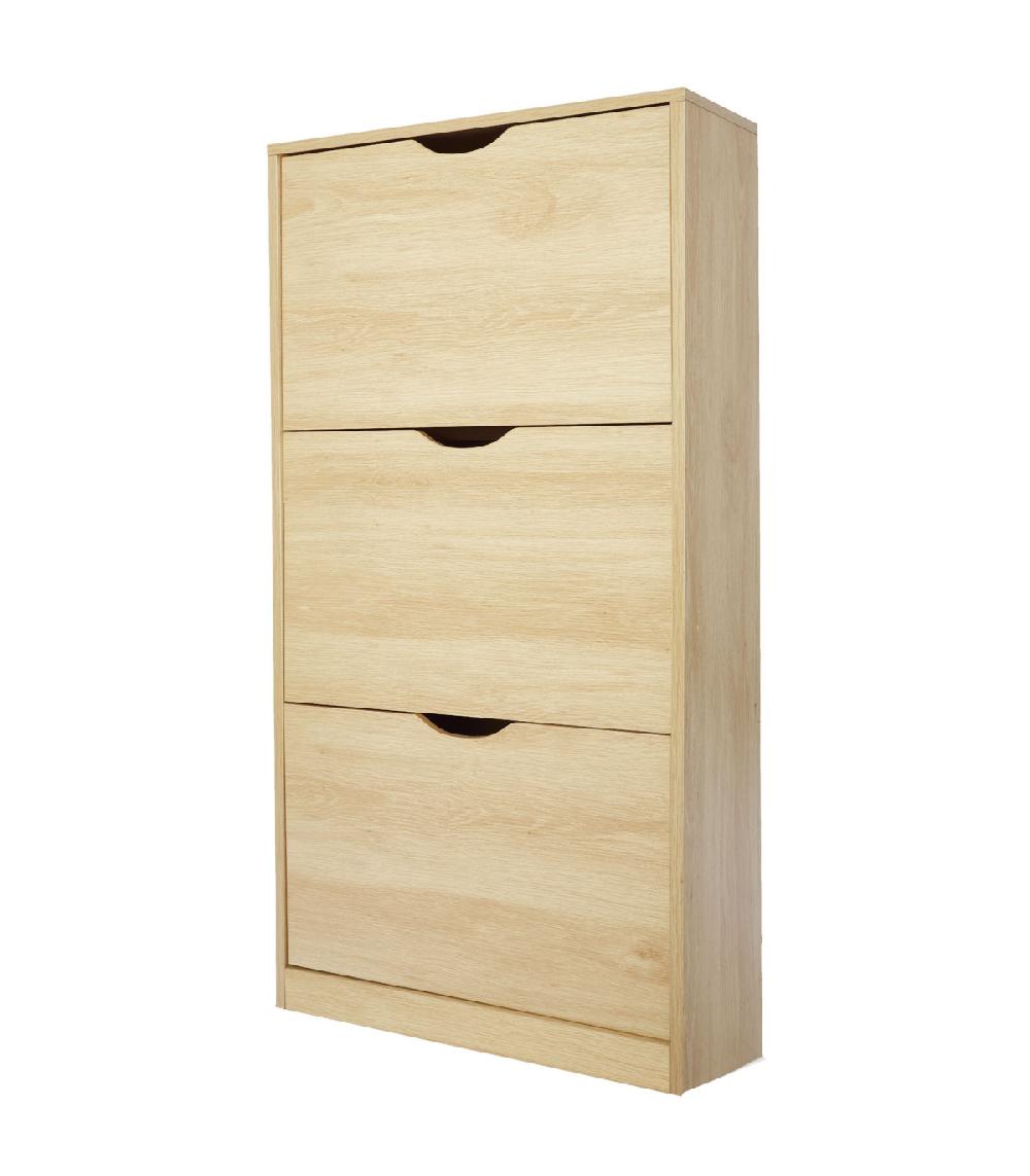 wadiga Meuble à chaussures bois 3 placards 60x24x118cm