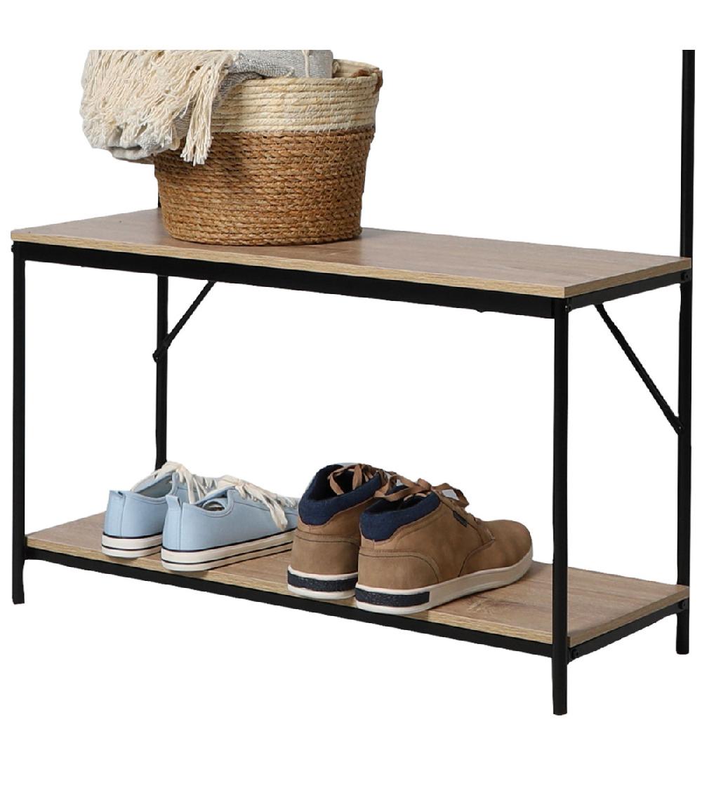 Wadiga Meuble D'entrée Banc + Portemanteau Bois Et Métal Noir 80x30x170cm
