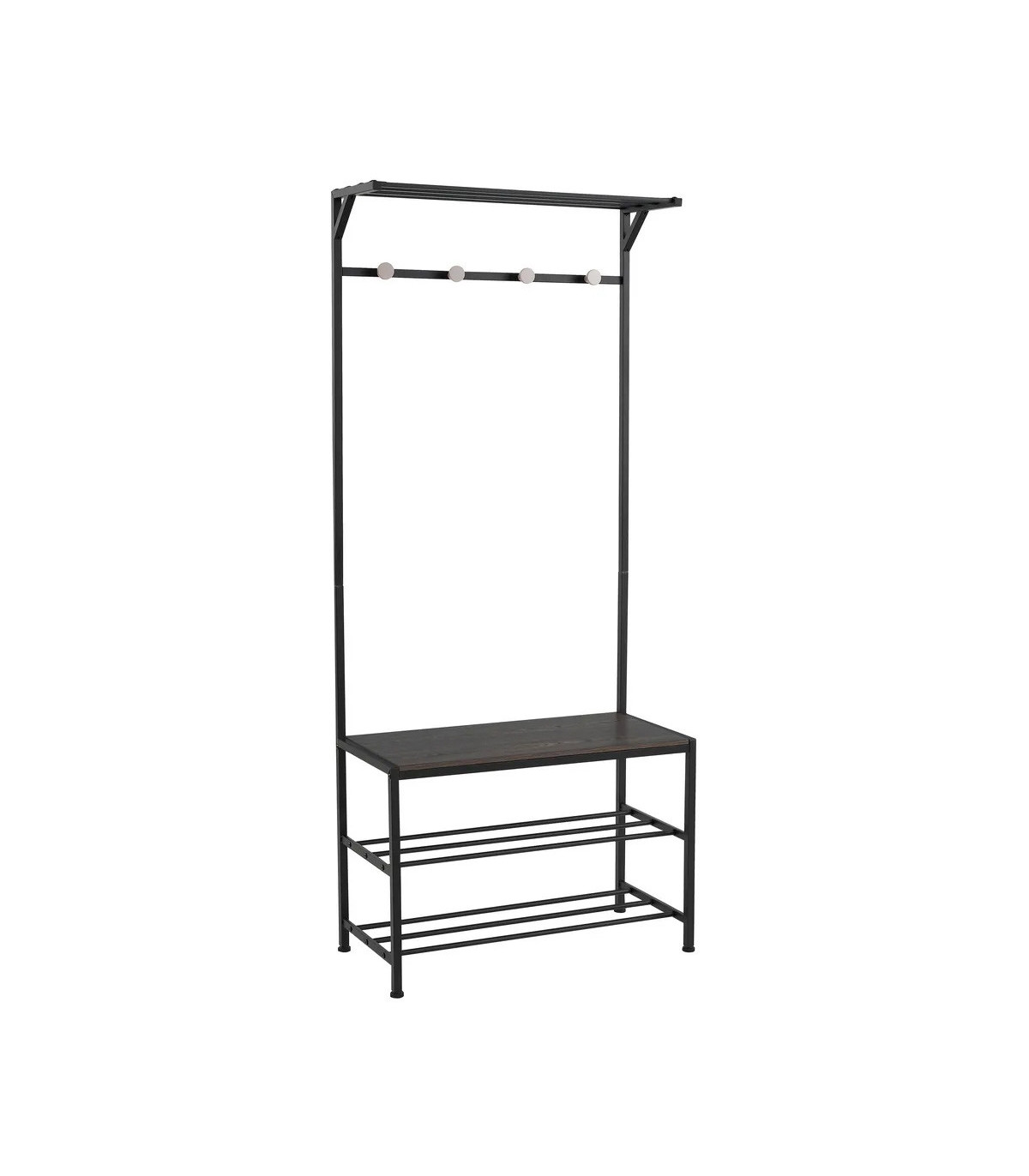 wadiga Meuble d'entrée banc + portemanteau bois et métal noir