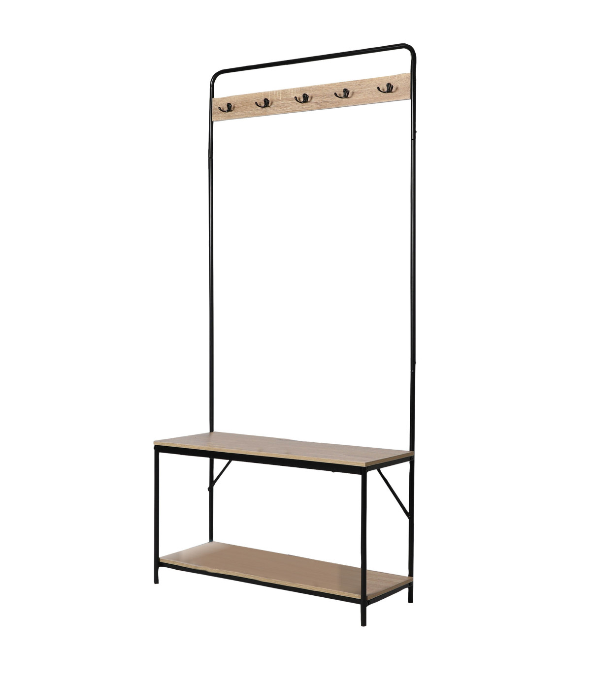 wadiga Meuble d'entrée banc + portemanteau bois et métal noir 80x30x170cm