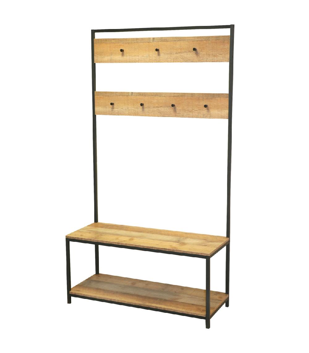 wadiga Meuble d'entrée étagères et portemanteau bois et métal noir 100x39x180cm
