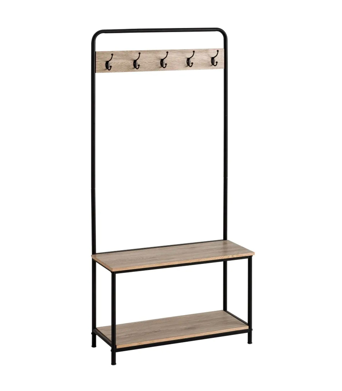 wadiga Meuble d'entrée + portemanteau bois et métal 80x32x171cm