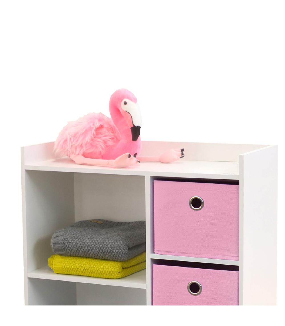 Wadiga Meuble De Rangement Chambre Enfant Blanche Avec 4 Paniers Rose Et Gris