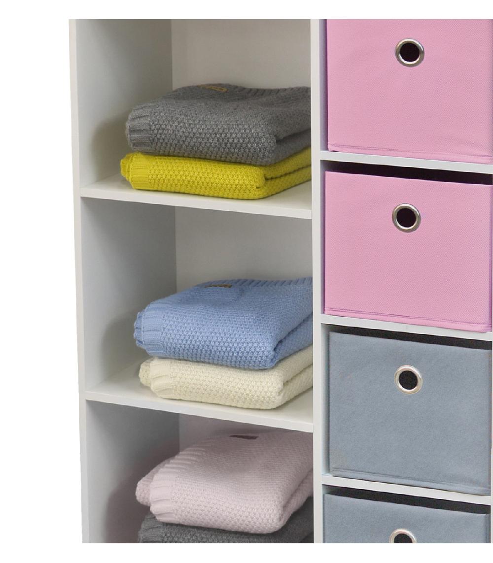 Wadiga Meuble De Rangement Chambre Enfant Blanche Avec 4 Paniers Rose Et Gris