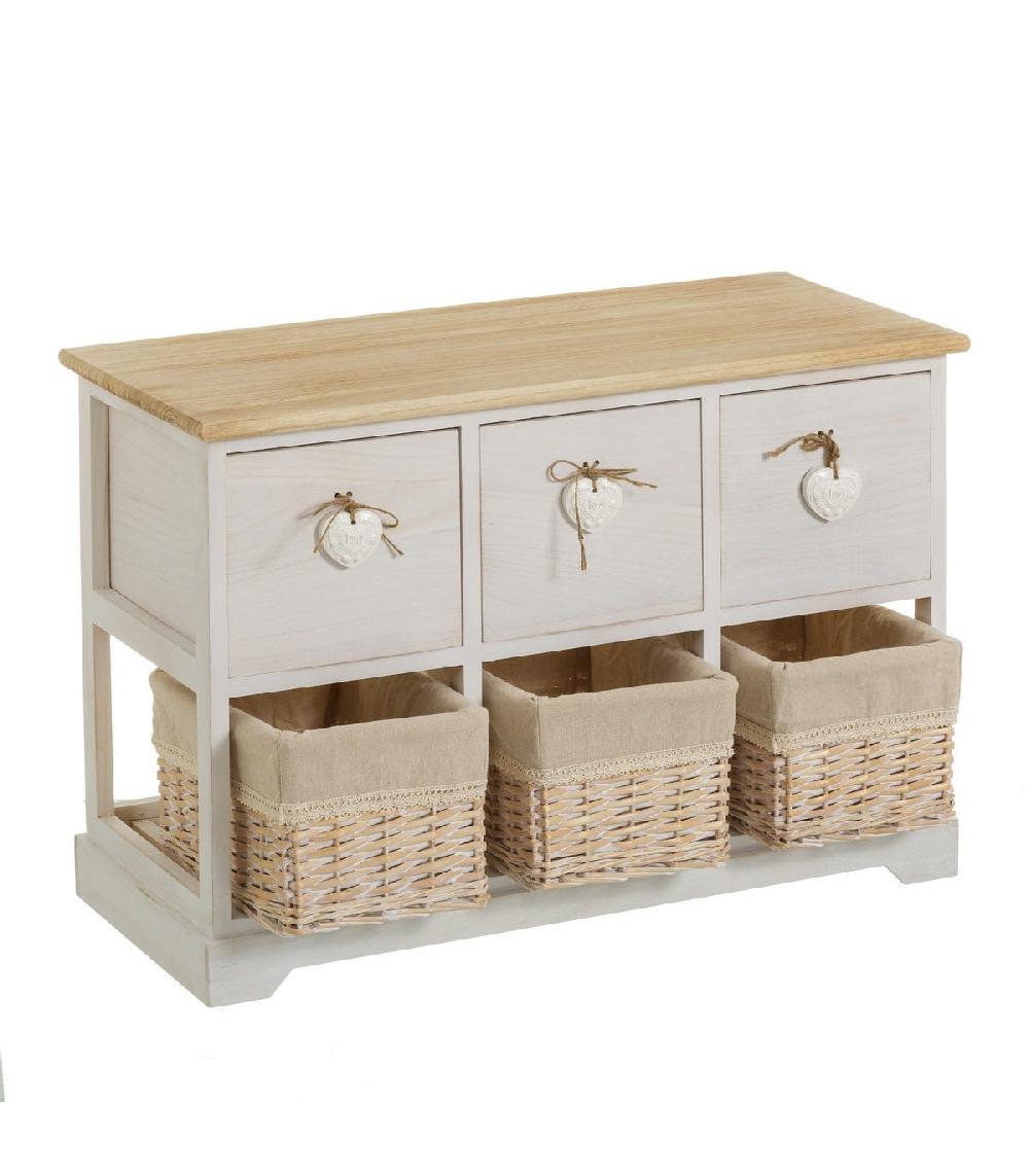 Wadiga Meuble De Rangement D'entrée 3 Tiroirs + 3 Paniers -71x32x49cm